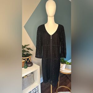 NWT Laundry by Shelli Segal Black Lace Long Sleeve Zip Front Shift Dress Size 12